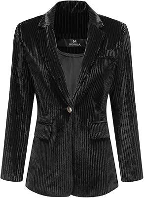 yunclos 女式天鹅绒西装外套修身单扣休闲翻领办公室礼服外套